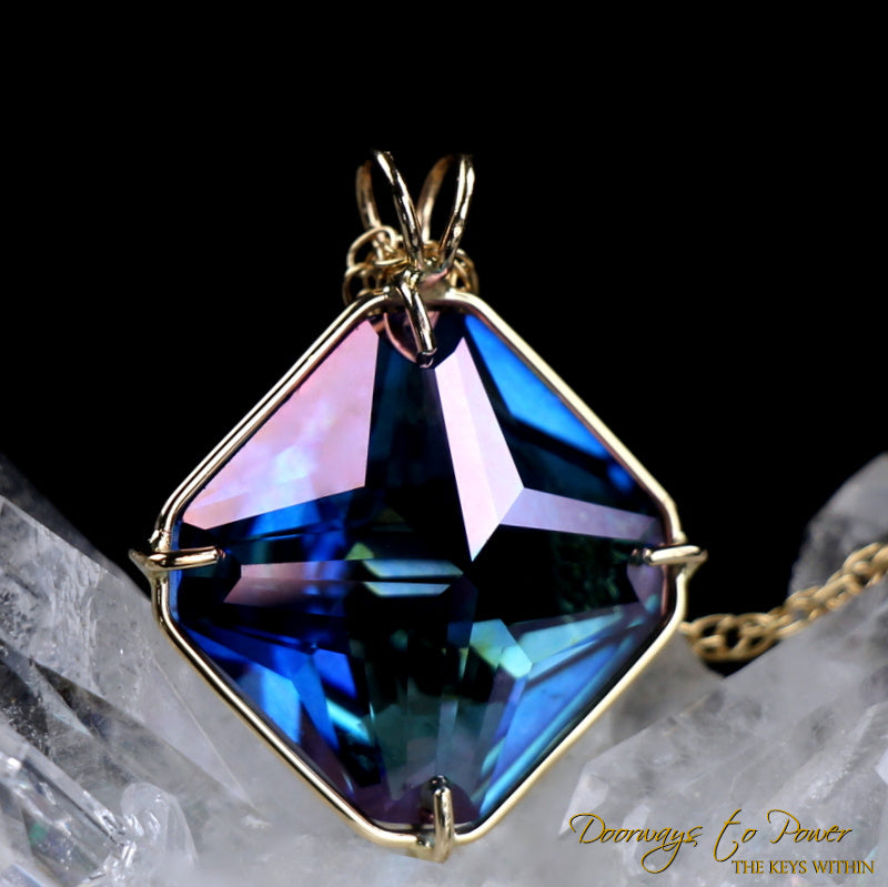 Aqua Aura Magician Stone Pendant 14k