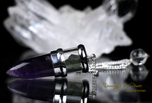 Amethyst & Moldavite Pendulum .925 SS