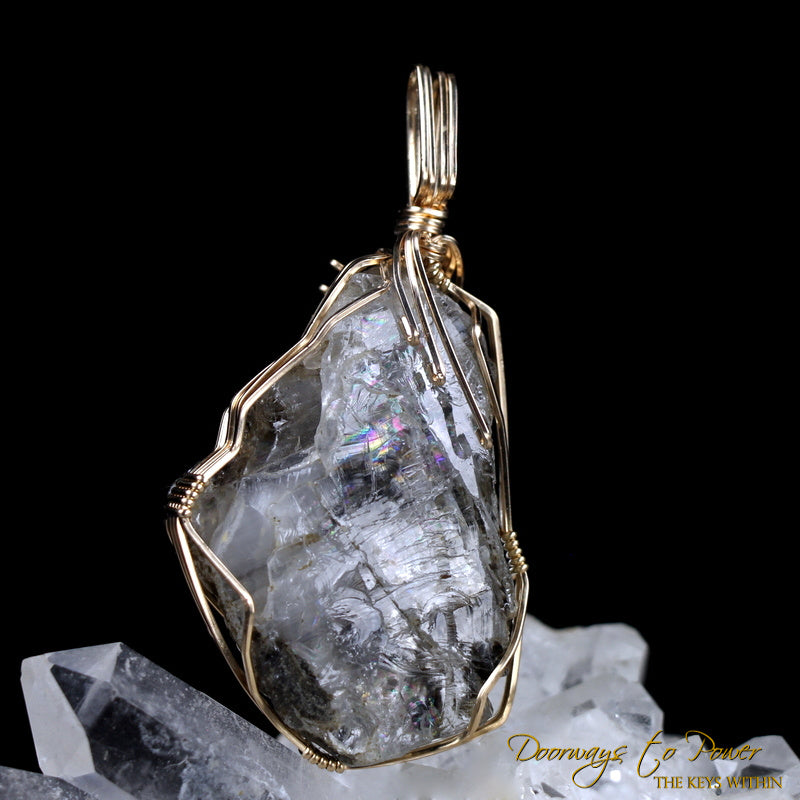 Azozeo Super Activated Phenacite Crystal Pendant in 14k Gold