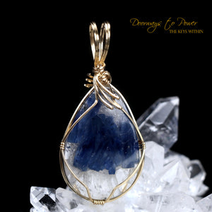 Blue Kyanite & Quartz Crystal Pendant 14k