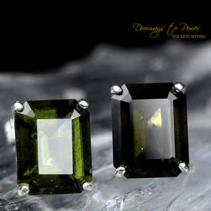 Large Moldavite Gemstone Crystal Earrings in SS