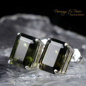 Large Moldavite Gemstone Crystal Earrings in SS