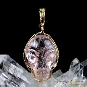 Leandro De Souza Morganite Hand Carved ET Crystal Skull Pendant 14k