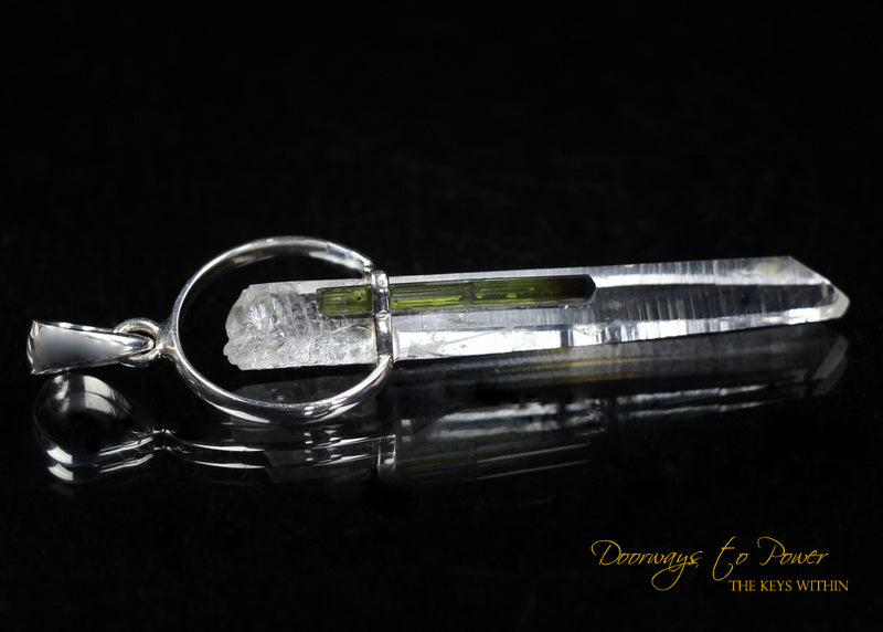 Lemurian Seed Laser Quartz Green Tourmaline Crystal Pendant