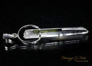 Lemurian Seed Laser Quartz Green Tourmaline Crystal Pendant