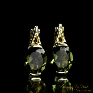 Moldavite Gemstone Crystal Earrings in 14k Gold