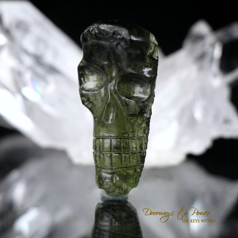 Leandro De Souza Moldavite Hand Carved Crystal Skull 'Ekkaptian'