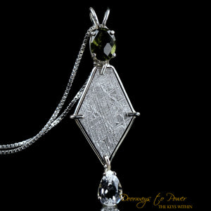 Moldavite Meteorite & Phenacite Crystal Pendant