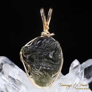 Moldavite Tektite Dragon Pendant 14k 'Collectors Quality'