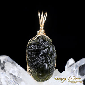 Moldavite Tektite Dragon Pendant 14k