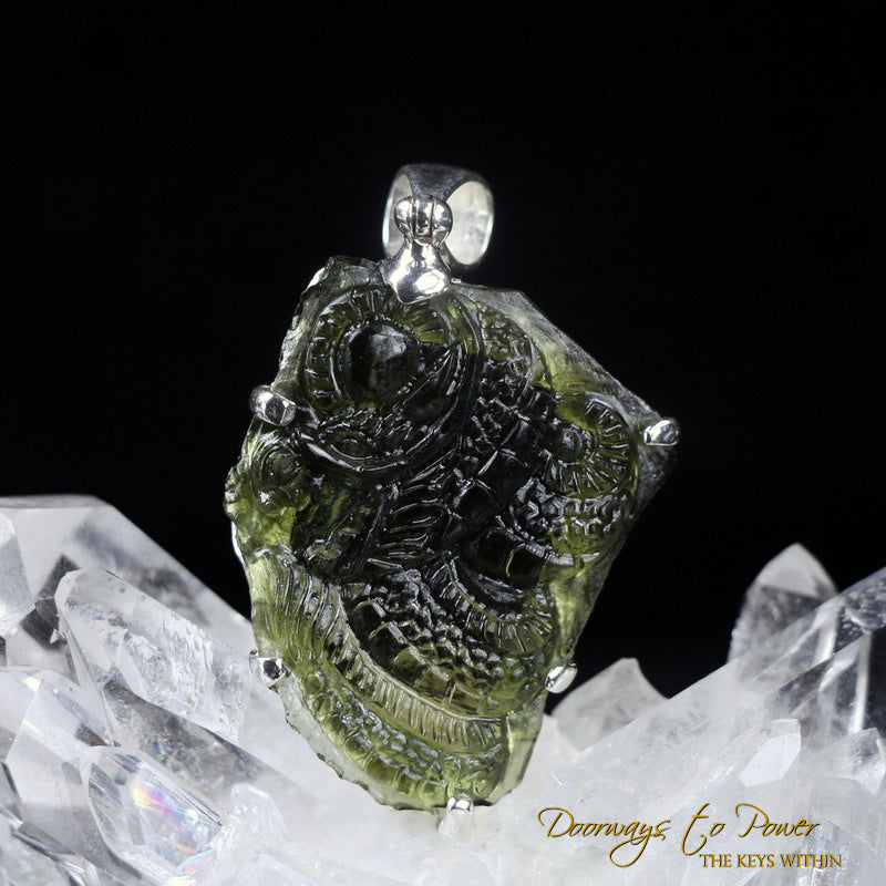 Moldavite Tektite Dragon Pendant Hand Carved