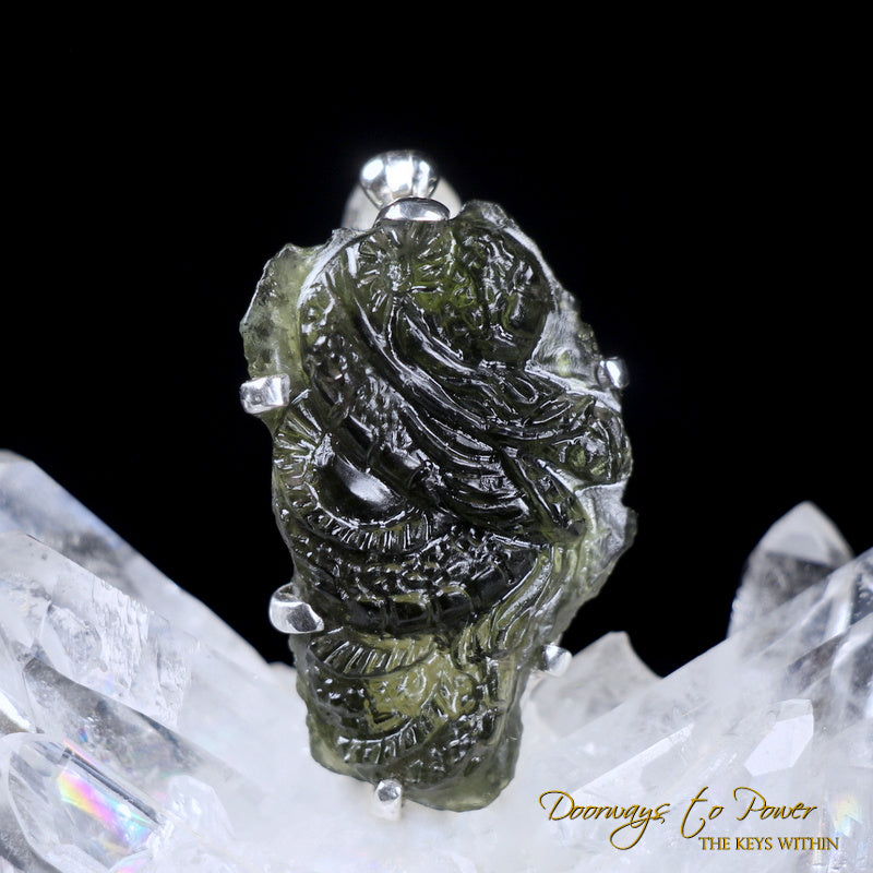 Moldavite Tektite Dragon Crystal Pendant Sterling Silver