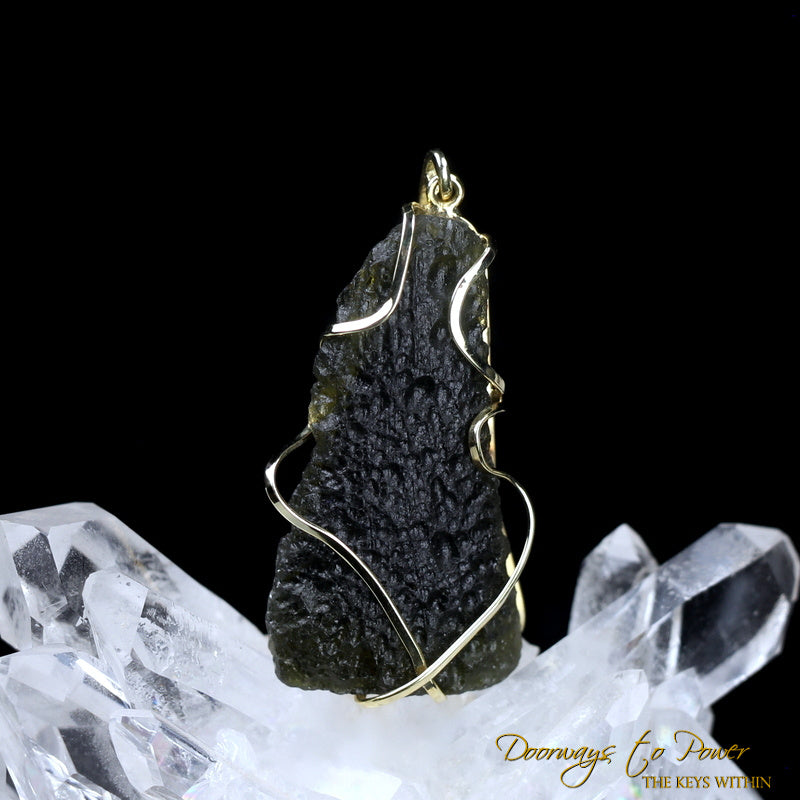 Moldavite Synergy 12 Stone Tektite Pendant 14k