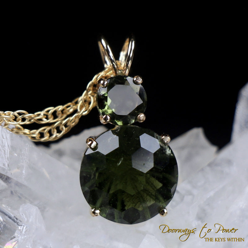 Moldavite & Moldavite Super Nova Crystal Pendant 14k