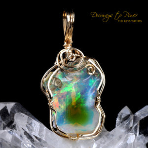 Mystical Opal Meditative Light Crystal Pendant 14k