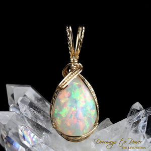 Mystical Opal Meditative Light Crystal Pendant 14k