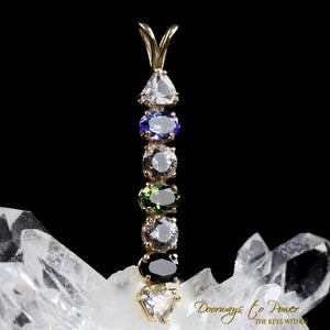 Synergy 7 Stones Pendant 14k Tanzanite, Danburite, Moldavite, Herderite, Tibetan Tektite, Phenacite