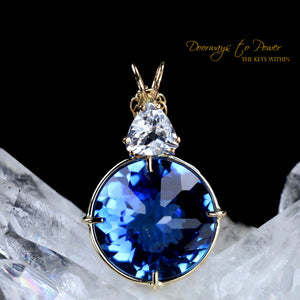 Tibetan Blue Radiant Heart Phenacite Crystal Pendant 14k