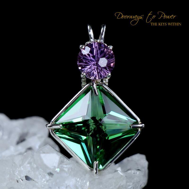 Tibetan Green Obsidian Magician Stone Pendant with Amethyst - Doorways ...