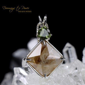 Rutilated Quartz & Moldavite Magician Stone Pendant