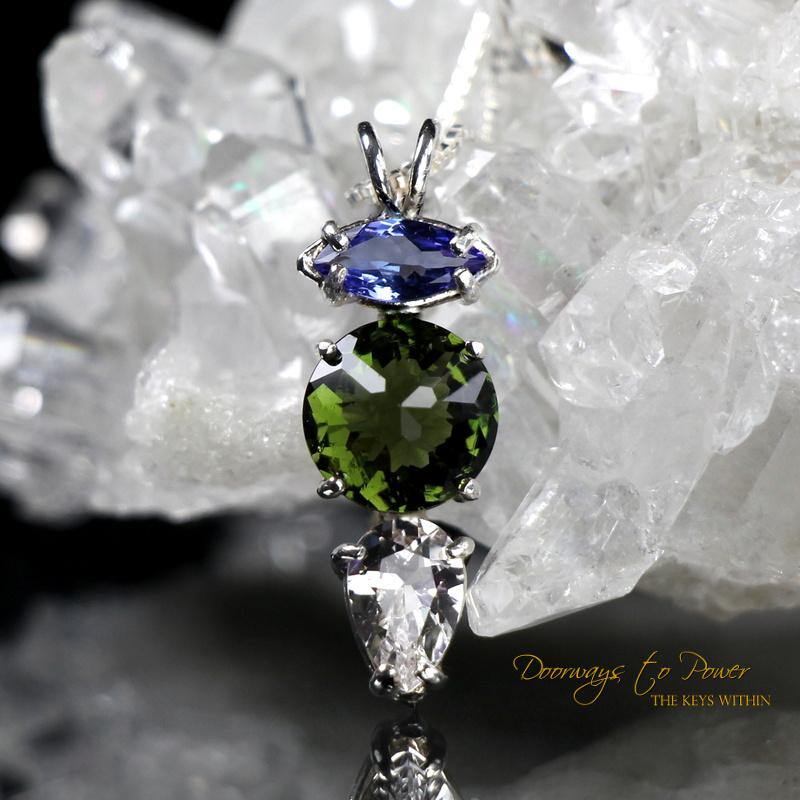 Tanzanite Moldavite Danburite Mini Radiant Heart Pendant