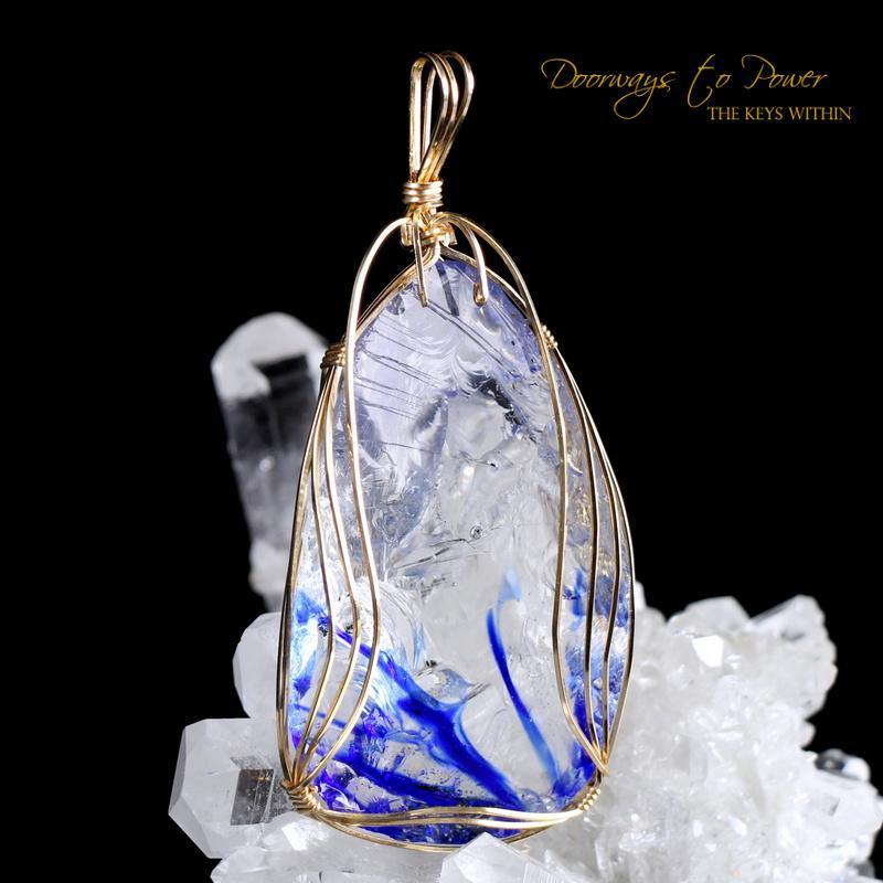 Tanzanite Fire Elestial Arcturian 5D Andara Crystal Pendant 14k