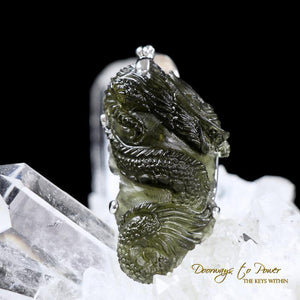 Moldavite Tektite Dragon Pendant Hand Carved