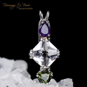 Amethyst Clear Quartz Moldavite Mini Magician Stone Pendant