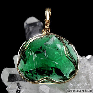 Thoth the Atlantean Emerald Green 14k Gold Andara Crystal Pendant