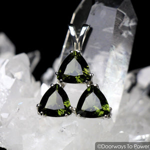 Moldavite Gemstones Triangle Crystal Pendant  .925 SS