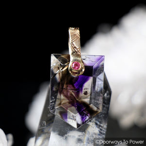 Melody Stone Super 7 & Pink Sapphire Pendant 14k Gold