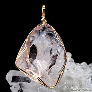 Arcturian Starseed Pink Andara Crystal Pendant 14k 'Quantum Light Pod'