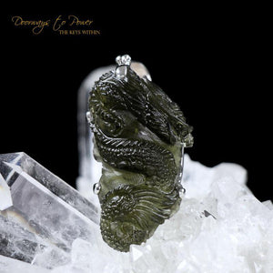 Moldavite Tektite Dragon Pendant Hand Carved