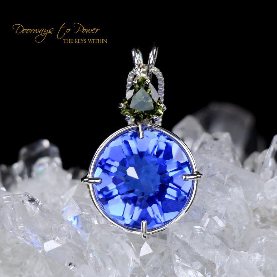 Siberian Blue Quartz & Moldavite Radiant Heart Pendant Necklace ...