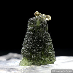 Moldavite Tektite Pendant in 14k Gold 