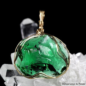 Thoth the Atlantean Emerald Green 14k Gold Andara Crystal Pendant