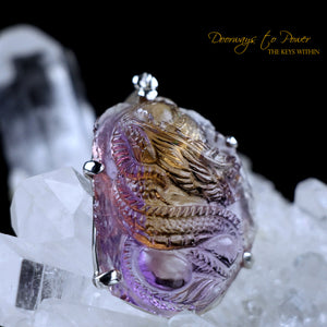 Hand Carved Ametrine Dragon Crystal Pendant 