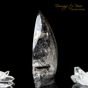 Black Tourmalinated Clear Quartz Crystal Sculpture 'The Oracle' 