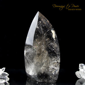 Black Tourmalinated Clear Quartz Crystal Sculpture 'The Oracle' 