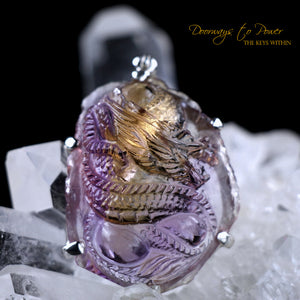 Hand Carved Ametrine Dragon Crystal Pendant 