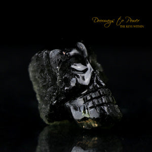 Leandro De Souza Moldavite Hand Carved Crystal Skull 'We Voyage in a Labyrinth'