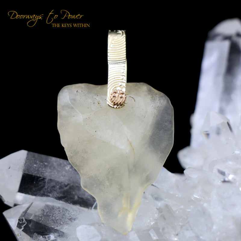 Libyan Desert Glass Light Language Pendant 14k 