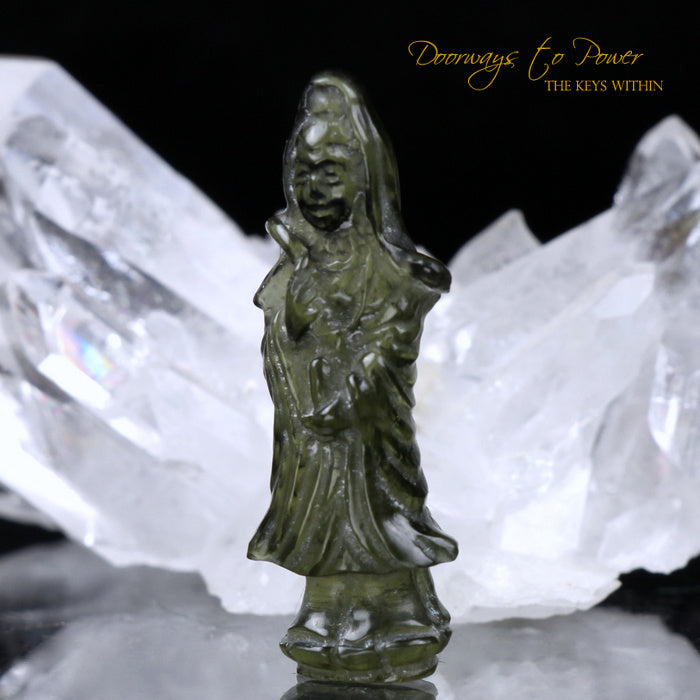 Moldavite Kwan Yin Crystal Carving