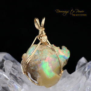 Mystical Opal Meditative Light Crystal Pendant 14k