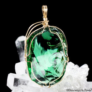 Thoth the Atlantean Emerald Green Andara Crystal Pendant 14k