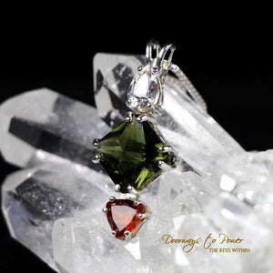 Danburite Moldavite Hessonite Garnet Mini Magician Stone Pendant