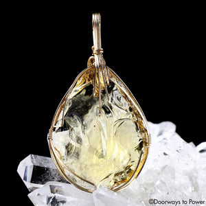 Lemurian Amber Andara Crystal Pendant 14k 'Cosmos glows from Within'